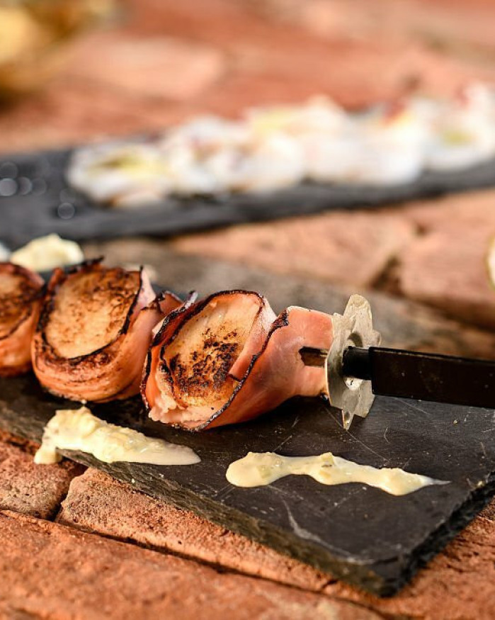 Brochette de Saint-Jacques au lard fumé - Pièce