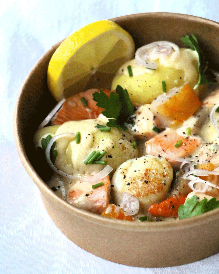 Cassolette de la mer - Saumon, Saint-Jacques, Haddock