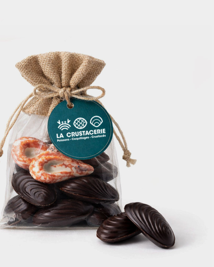 Sac de moules et crevettes en chocolat - 100g