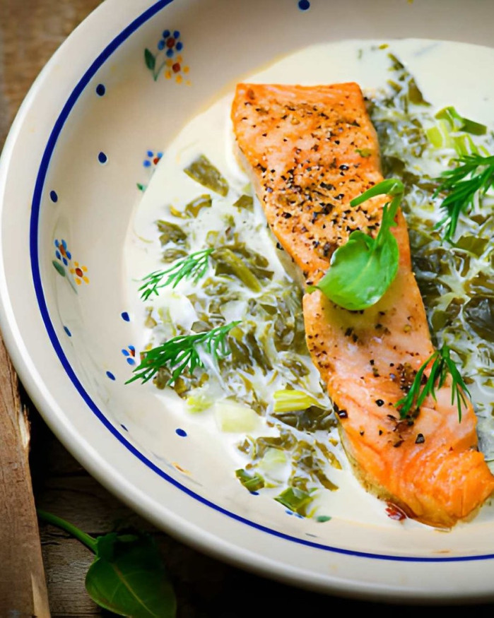 Pavé de saumon à l'oseille - Pommes de terre fondantes - La part
