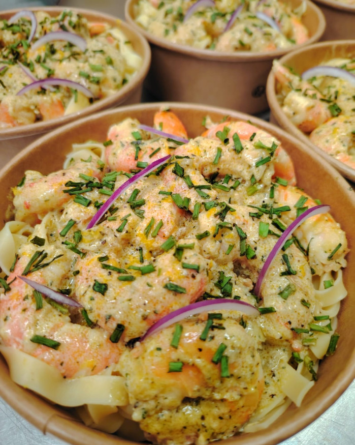 Tagliatelles / Crevettes à l'ail - la part