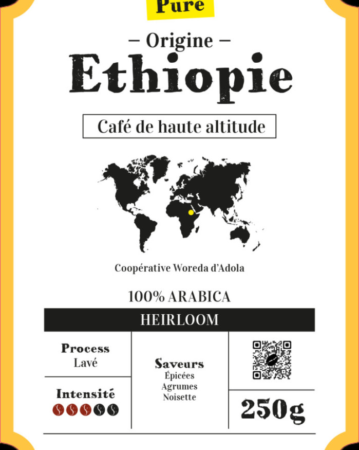 Café Pure Origine - ETHIOPIE - Arabica - Sidama - Nyala - PROQUA - 250g